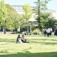キャンパス内の芝生広場ではランチをしたり、おしゃべりをしたり、のんびりと過ごす学生の姿が見られます。