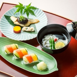 【日本料理】手綱寿司＆スズキの香味焼き